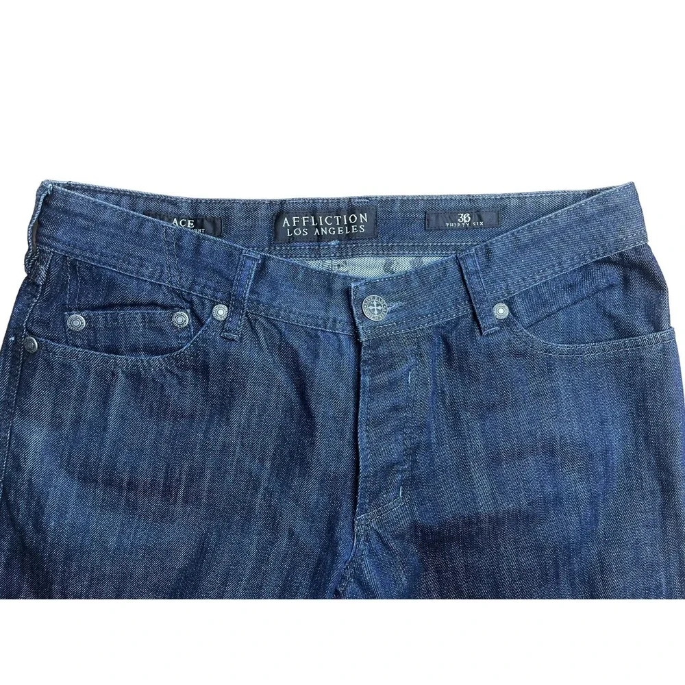 AFFLICTION Ace‎ Slim Straight Men's Denim Jeans Navy Blue Size 36x32